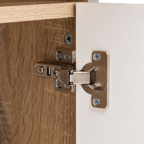 Ilot De Cuisine Effet Bois Naturel - Blanc Et Beige