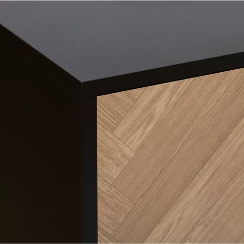 Buffet 2 Portes Et 3 Tiroirs En Bois Et Métal Chevrons - Beige Et Noir