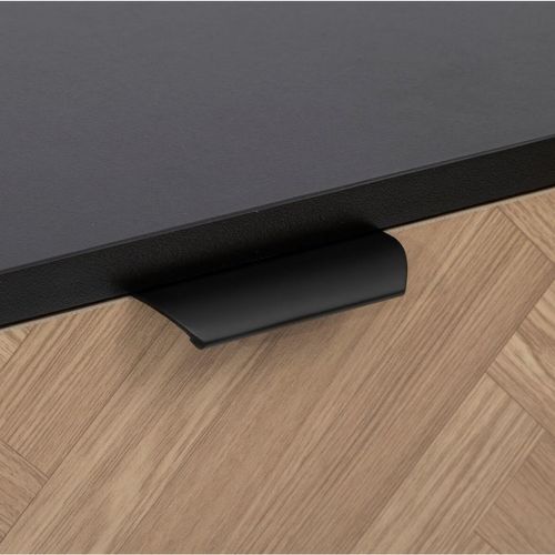 Buffet 2 Portes Et 3 Tiroirs En Bois Et Métal Chevrons - Beige Et Noir