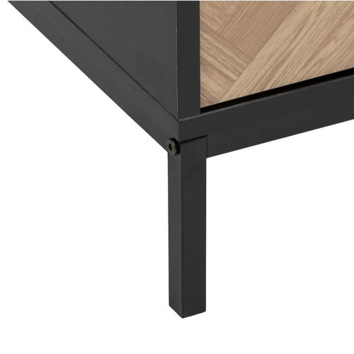 Buffet 2 Portes Et 3 Tiroirs En Bois Et Métal Chevrons - Beige Et Noir