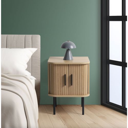 Table De Chevet 2 Portes Effet Tasseau Bonnie - Beige