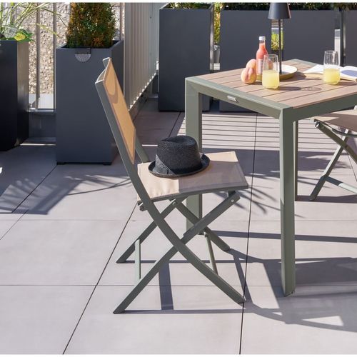 Lot De 4 Chaises Pliantes En Aluminium Et Texaline Essentia - Lin Et Vert Laurier