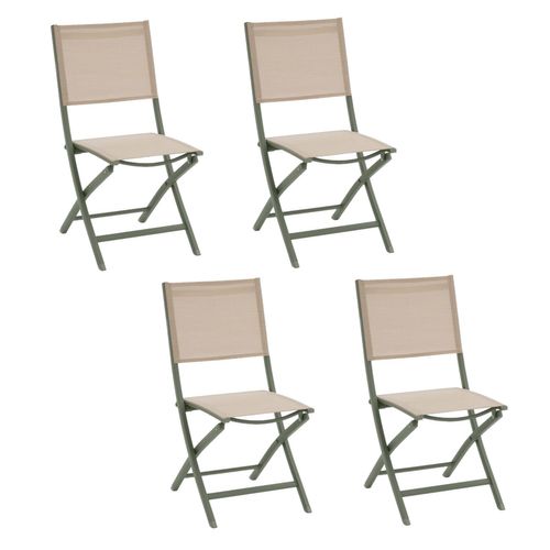 Lot De 4 Chaises Pliantes En Aluminium Et Texaline Essentia - Lin Et Vert Laurier