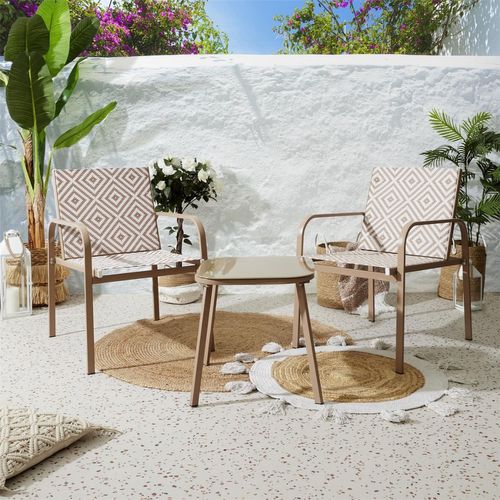 Salon De Jardin En Aluminium Et Texaline 2 Places Mexico - Beige
