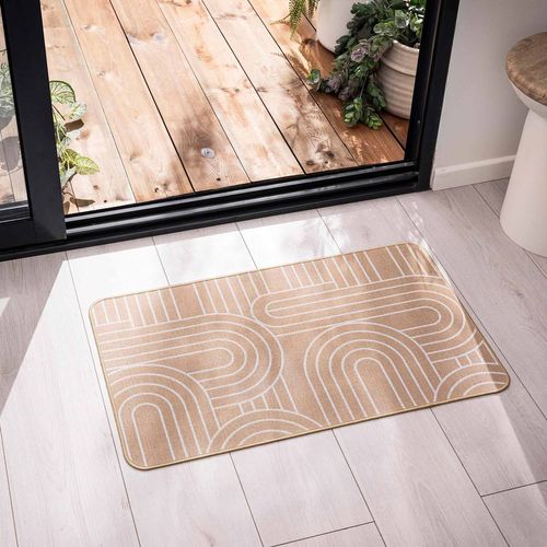 Tapis Antidérapant Imprimé Design Modul - 45 X 75 Cm - Blanc Et Marron