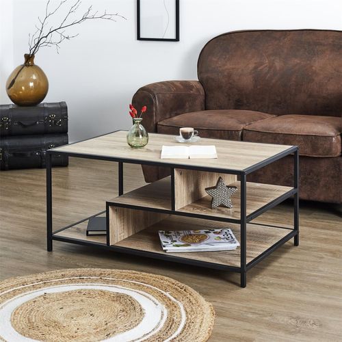 Table Basse Avec Rangements Edison - Marron Et Noir