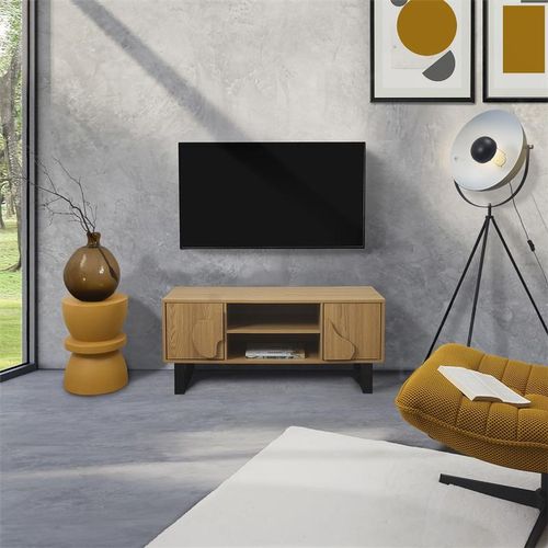 Meuble TV 2 Portes Et 2 Niches Calypso - Beige Et Noir