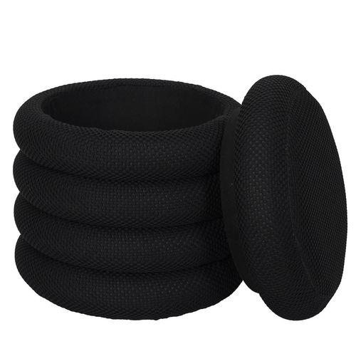 Pouf De Rangement Maille Nid D'abeille Atome - Noir