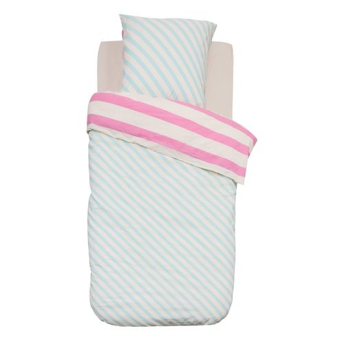 Parure De Lit Enfant Réversible à Rayures - 100% Coton 57 Fils/cm² - 140 X 200 Cm