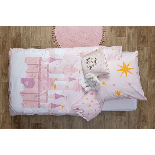 Parure De Lit Enfant Réversible Château - 100% Coton - 140 X 200 Cm