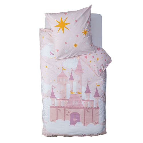 Parure De Lit Enfant Réversible Château - 100% Coton - 140 X 200 Cm