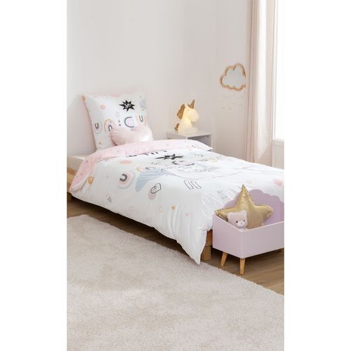 Parure De Lit Enfant Texpot - Housse 100x135cm + Taie 40x60cm - 100% Coton Imprimé Licorne - Fermeture éclair Facile