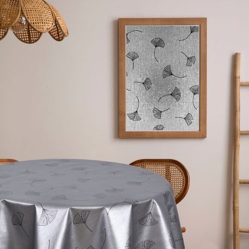 Nappe Ronde En Toile Cirée Nacrée Ginkotex - Diam. 150 Cm - Gris