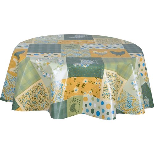 Nappe En Toile Cirée Ronde Motifs Poules Socoq - Diam. 150 Cm