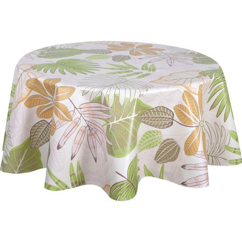 Nappe En Toile Cirée Ronde Motifs Jungle Mallorca - Diam. 135 Cm - Beige