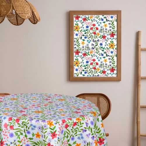 Nappe En Toile Cirée Ronde Motifs Fleurs Flowers - Diam. 135 Cm