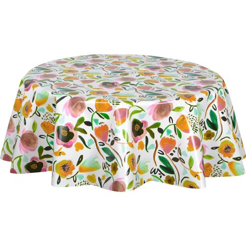 Nappe En Toile Cirée Ronde Motifs Fleurs Eparse - Diam. 135 Cm