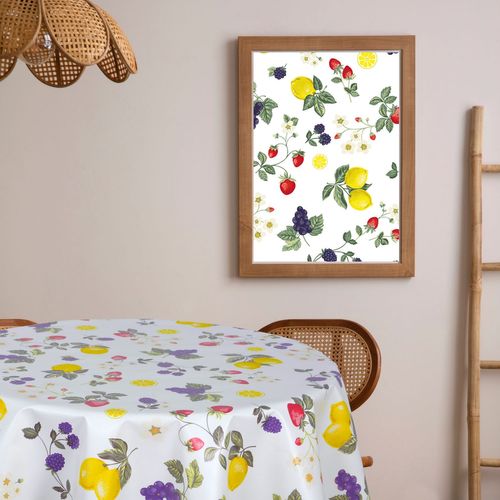 Nappe En Toile Cirée Ronde Motifs Citron Capri - Diam. 135 Cm