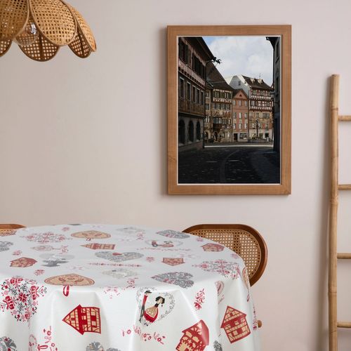 Nappe En Toile Cirée Ronde Motifs Cœur Alsace - Diam. 135 Cm