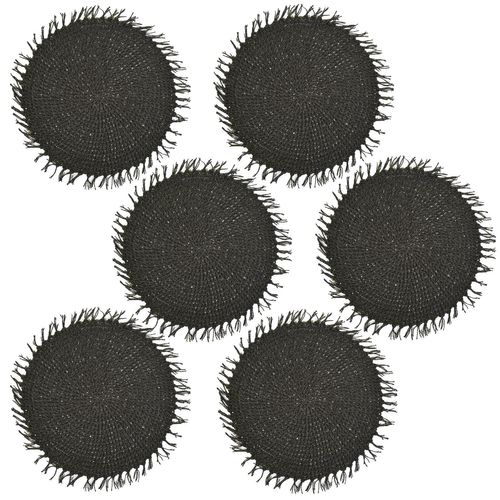 Lot De 6 Sets De Tables Ronds En Jute Fili - Diam. 38 Cm - Noir