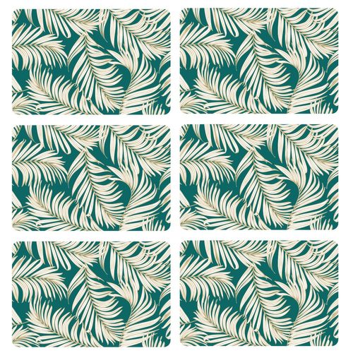 Lot De 6 Sets De Table Motif Feuillage Avec Encre Métallique Arlo - 30 X 45 Cm - Or Et Vert