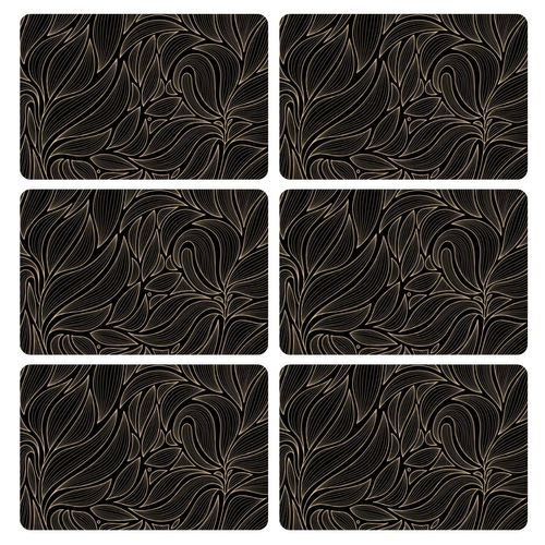 Lot De 6 Sets De Table Motif Feuillage Avec Encre Métallique Cosmo - 30 X 45 Cm - Or Et Noir