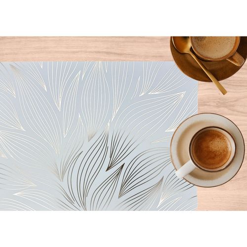 Lot De 6 Sets De Table Motif Feuillage Avec Encre Métallique Zeya - 30 X 45 Cm - Or Et Blanc