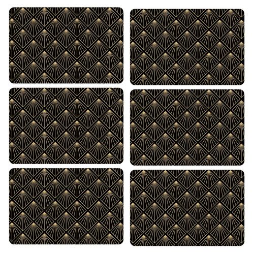 Lot De 6 Sets De Table Avec Encre Métallique Elior - 30 X 45 Cm - Or Et Noir