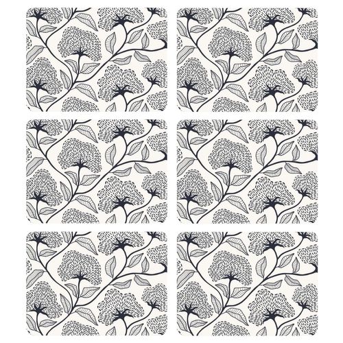 Lot De 6 Sets De Table Motifs Ginkgo Cassia - 28 X 43 Cm - Beige Et Noir