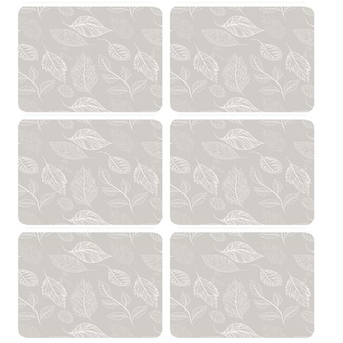 Lot De 6 Sets De Table Motifs Feuillage Romie - 28 X 43 Cm - Beige Et Blanc