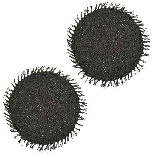 Lot De 2 Sets De Tables Ronds En Jute Fili - Diam. 38 Cm - Noir