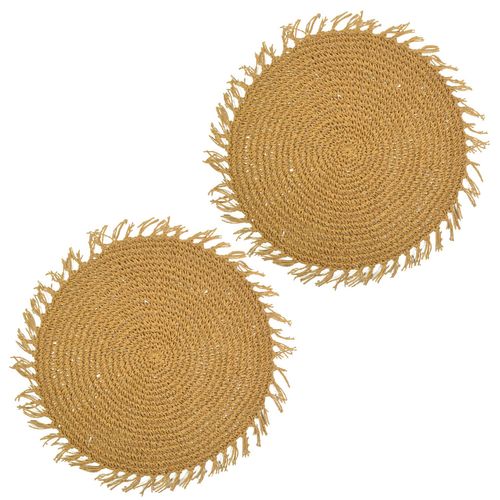 Lot De 2 Sets De Tables Ronds En Jute Fili - Diam. 38 Cm - Marron