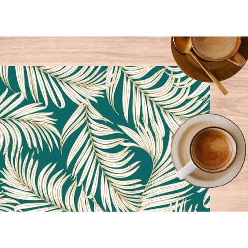 Lot De 2 Sets De Table Motif Feuillage Avec Encre Métallique Arlo - 30 X 45 Cm - Or Et Vert