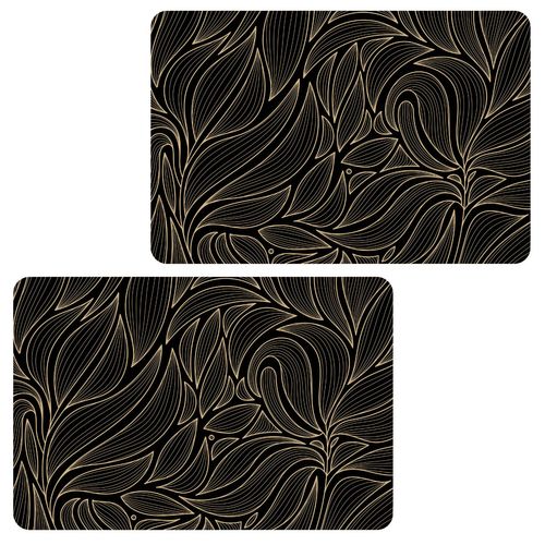 Lot De 2 Sets De Table Motif Feuillage Avec Encre Métallique Cosmo - 30 X 45 Cm - Or Et Noir