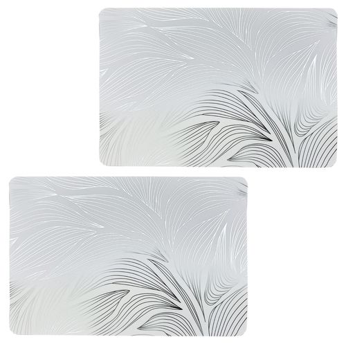 Lot De 2 Sets De Table Motif Feuillage Avec Encre Métallique Eden - 30 X 45 Cm - Argent Et Blanc