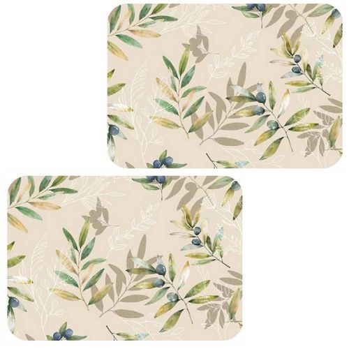 Lot De 2 Sets De Table Motif Provençal Oliba - 28 X 43 Cm - Beige Et Vert