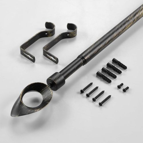 Kit De Tringle à Rideaux Extensible Ovalon - L. 120 à 210 Cm - Noir Et Or