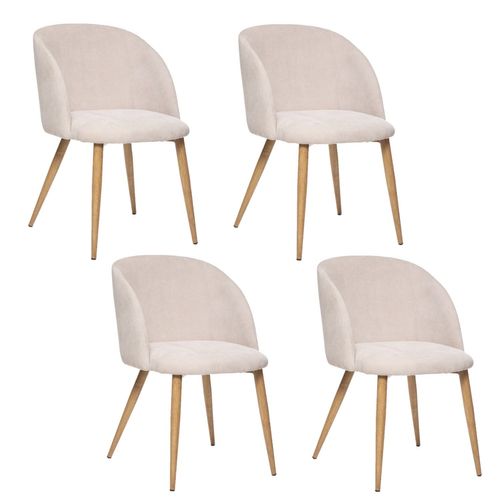 Lot De 4 Chaises En Velours Côtelé Et Pieds Effet Hêtre Celeste - Beige