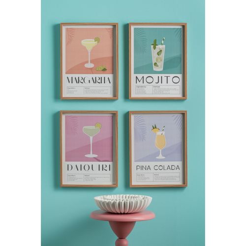 Affiche Encadrée Cocktail - 31,5 X 41,5 Cm - Bleu Clair