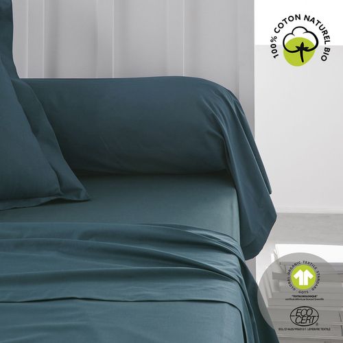 Taie De Traversin - 100% Coton Bio - 45 X 185 Cm - Bleu Paon