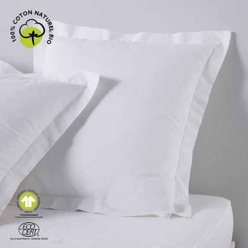 Taie D'oreiller Carrée à Volant Plat - 100% Coton Bio - 63 X 63 Cm - Blanc Craie
