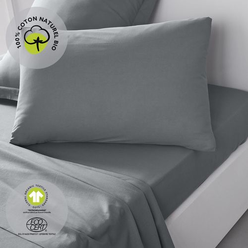 Taie D'oreiller Rectangulaire - 100% Coton Bio - 50 X 70 Cm - Gris Acier
