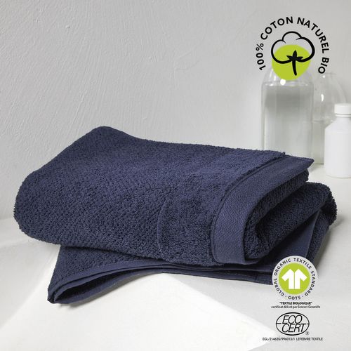 Serviette De Toilette - 100% Coton Bio - 50 X 90 Cm - Bleu Navy