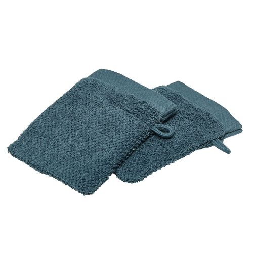 Lot De 2 Gants De Toilette - 100% Coton Bio - Bleu Paon