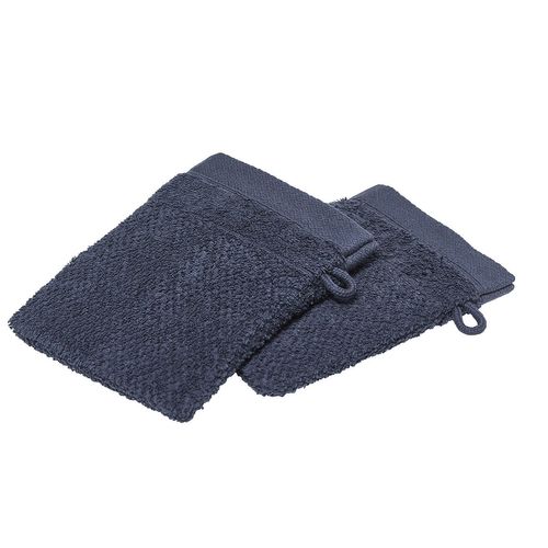 Lot De 2 Gants De Toilette - 100% Coton Bio - Bleu Navy