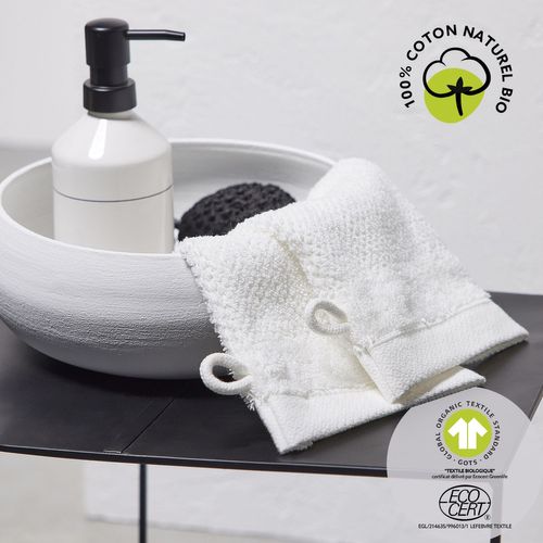 Lot De 2 Gants De Toilette - 100% Coton Bio - Blanc Craie