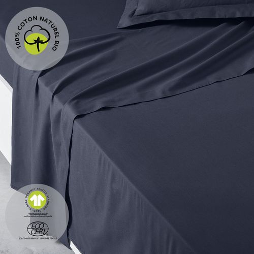 Drap Plat - 100% Coton Bio - 300 X 240 Cm - Bleu Navy