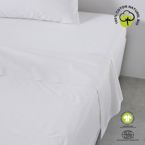 Drap Plat - 100% Coton Bio - 300 X 240 Cm - Blanc Craie