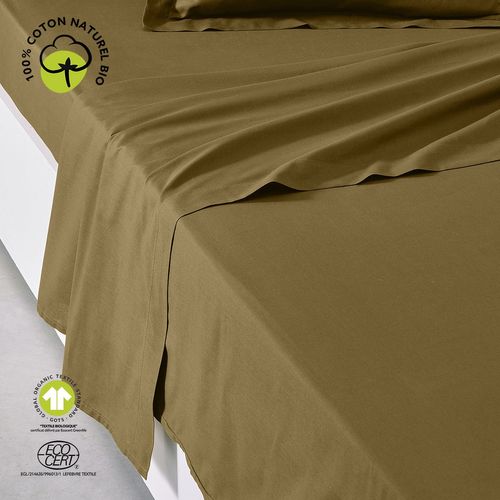 Drap Plat - 100% Coton Bio - 300 X 240 Cm - Marron Bronze
