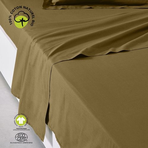 Drap Plat - 100% Coton Bio - 180 X 290 Cm - Marron Bronze